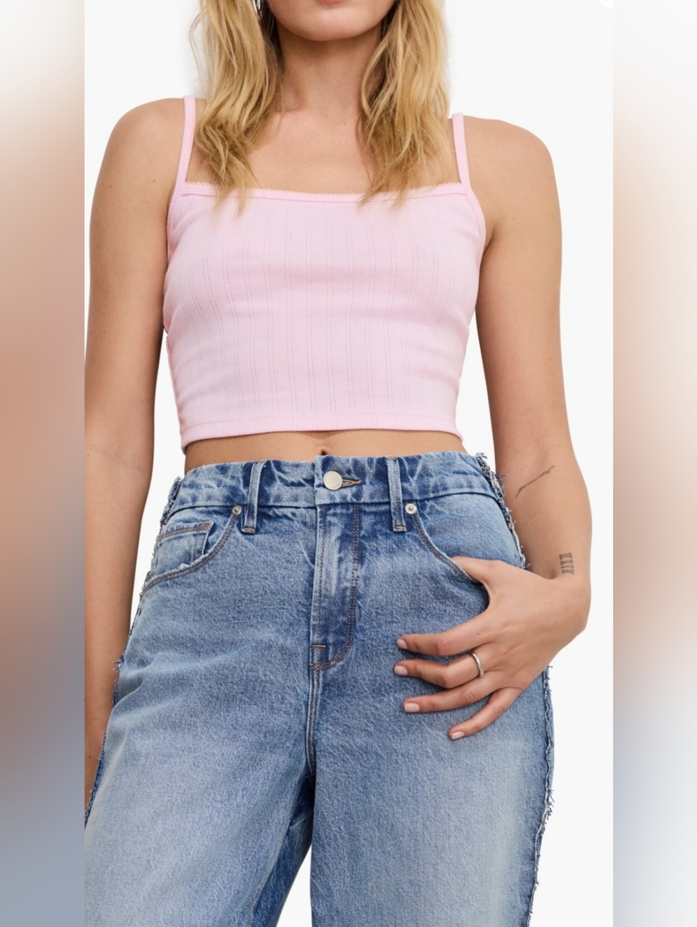 GOOD AMERICAN COTTON CANDY PINK CROP CAMISOLE